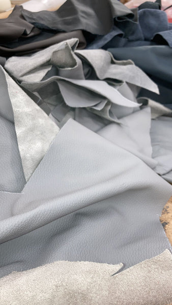 10KGS MIXED GREY/BLUE/BLACK LEATHER HIDE OFFCUTS